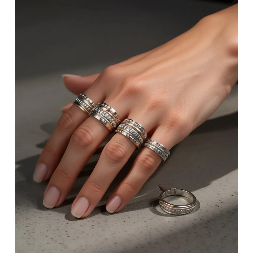 

Двухцветное переплетенное кольцо-обруч с широким массивным ободком для женщин, бижутерия