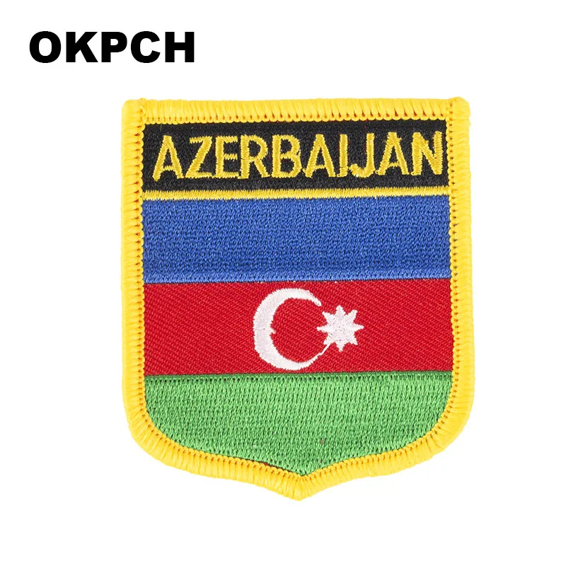 Azerbaijan Flag Shield Shape Iron on Embroidery Patches Saw on Transfer Patches Sewing Applications for Clothes Back Pac