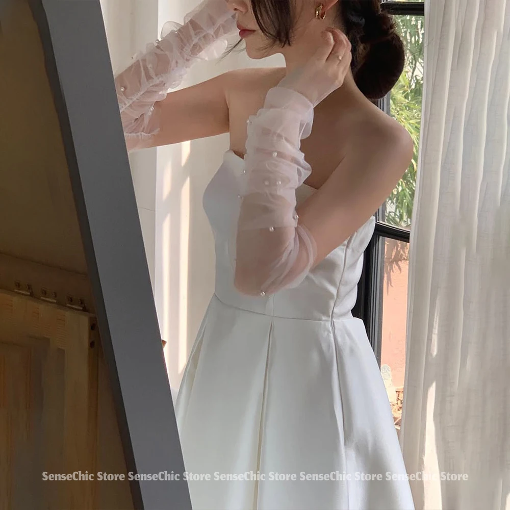 Wedding Dress Woman Satin Korea Sleeveless Strapless Ball Gown Ruched A Line Simple Romantic Bridal Gown Dress 2025 Customized