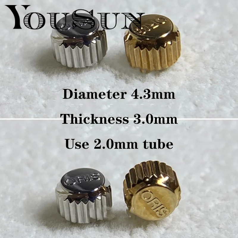 Watch Head Crown 4.3mm With 2.0mm Tube Fittings For Oris