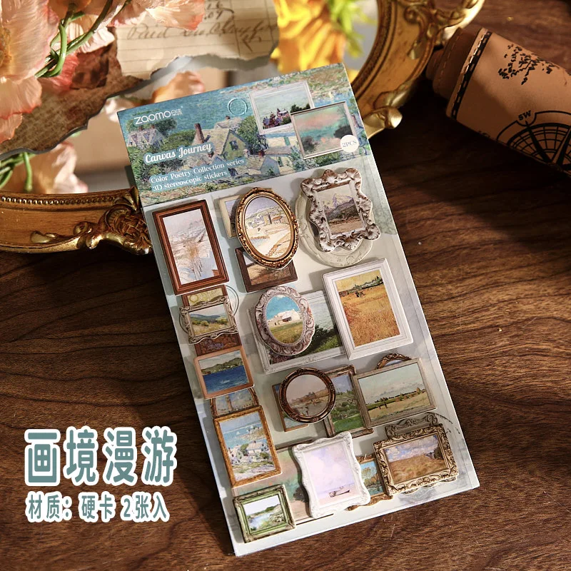 2 pcs Vintage 3D Oil Painting Stickers, DIY Handmade Album Scrapbooking Decorative Paper Supplies - view 6