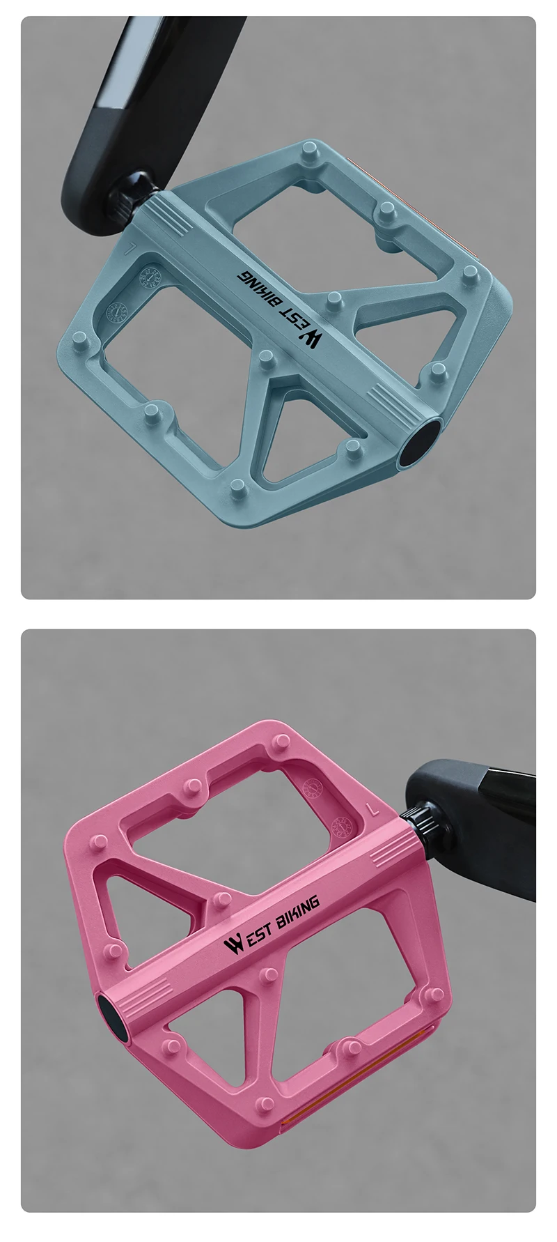 WEST BIKING Nylon Fahrradpedale mit DU-Lager, ultraleichte, reflektierende Fahrradpedale für BMX, MTB, Rennrad, flache Plattform, Fahrradteile, farbenfroh – Detail 17