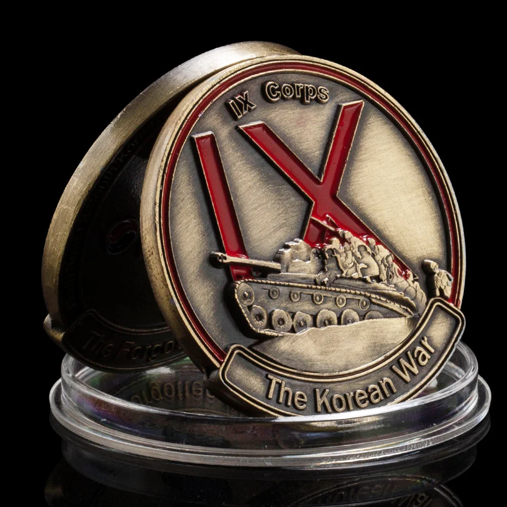 38TH تذكارية موازية الجيش الأمريكي IX فيلق النحاس مطلي عملة ، الحرب الكورية ، 1950-1953 ، الحرب المحرمة عملة تذكارية ، عملة التحدي