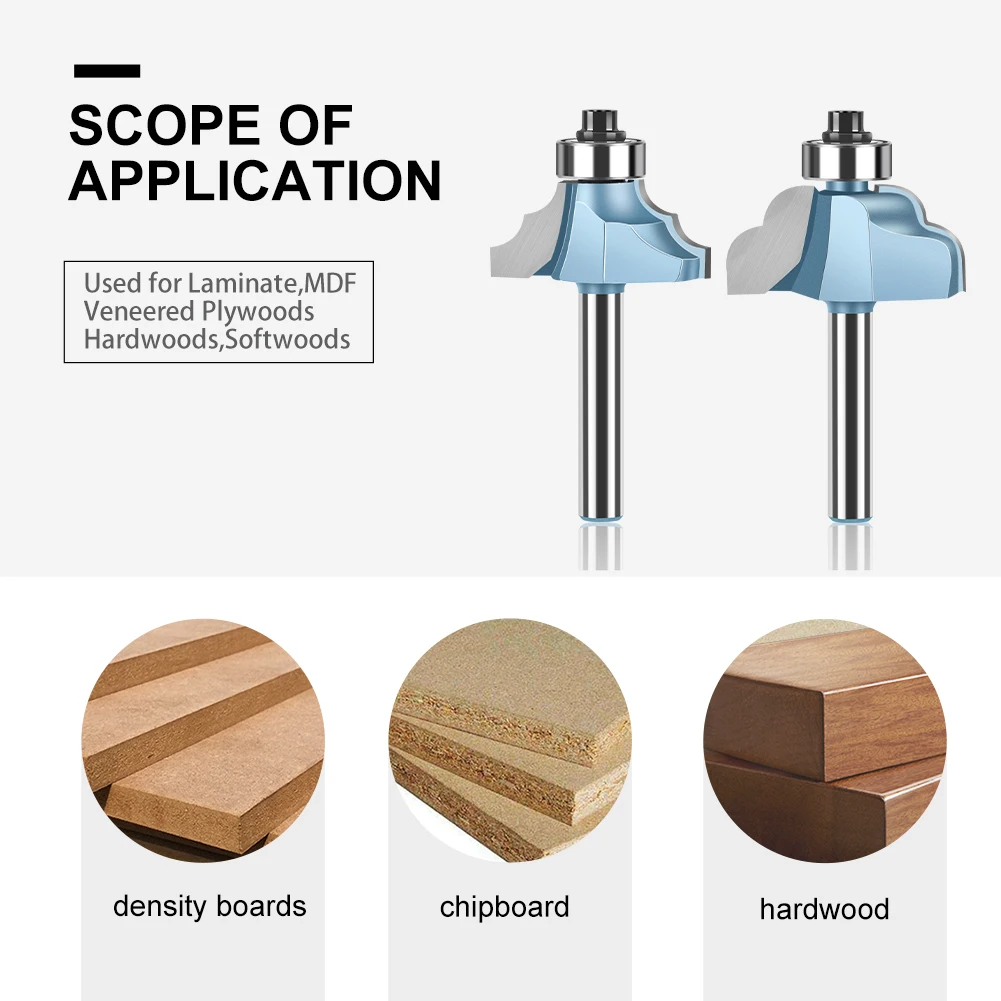 8mm 1/4in Shank Moulding Bit With Bearing Carbide Router Bit Door Handrail Line Tenon Cutter Woodworking Tools