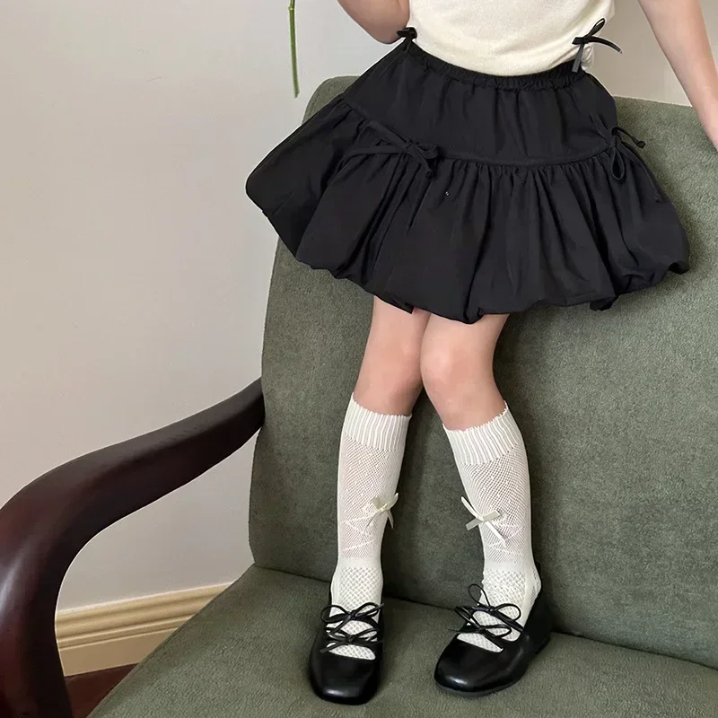 Children Clothing Girls Sweet Skirt Sweet Bow 2025 New Fashionable Solid Color Short Casual Princess Cute Simple Skirt Girls