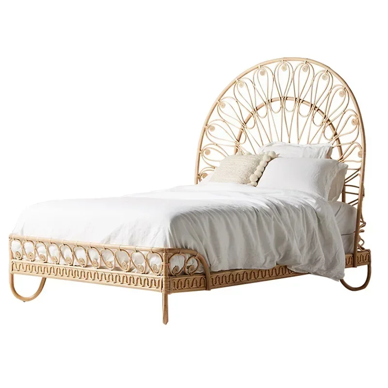 Japanese-style rattan art furniture rattan bed simple modern bedroom B & B hotel rattan double bed Japanese ins wind 1.8 meters