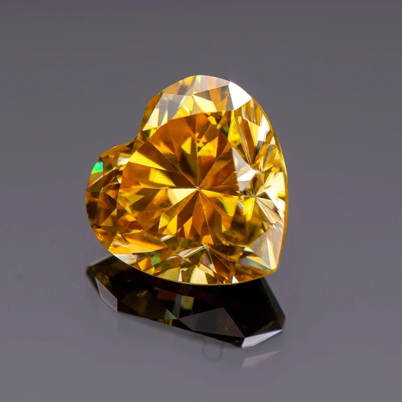 Pedra moissanite em formato de coração, cor amarela dourada para passagem, testador de diamante, charme, materiais de fabricação de joias com certificado gra