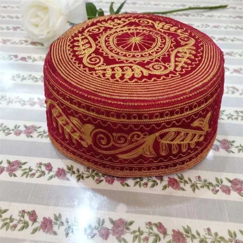 Muslim Caps For Men Clothing Freeshipping Kippah Jewish Saudi Arabia Kufi Islamic Hijab Prayer Hat Red Wedding Embroidered