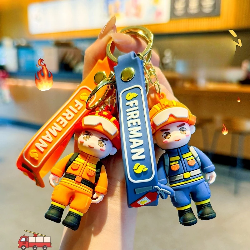 Fashion Cartoon Warrior Silicone Key Chains, Cute Firefighter Silicone Key Ring, Creative Decor Small Gift for Student Backpack