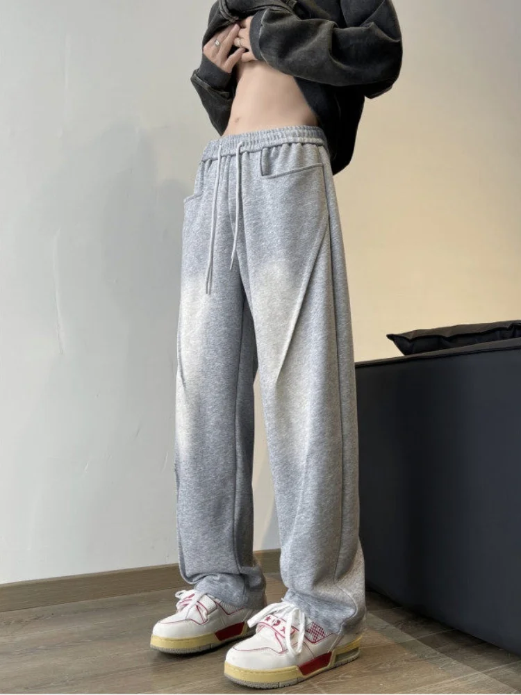 

Men's Waed adient Heavyweight Sweatpants Spring Autumn Straight Leg Loose Wide Leg Pants Deconstructed Design Sensation