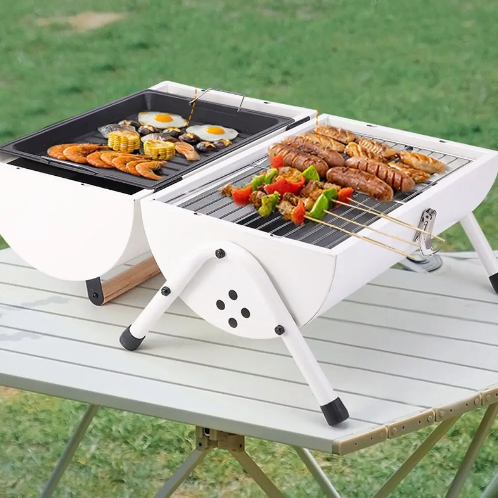 Multifunctional Stainless Steel Barbecue Grill Double-sided Folding Carbon Grill Portable Chimney Stove Courtyard