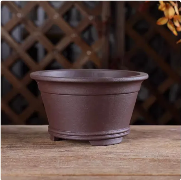 Round Ceramic Bonsai Pot ,Purple Sand, Nature Color, Traditional Chinese Room Table, Dormitory and Garden, Home Decoration