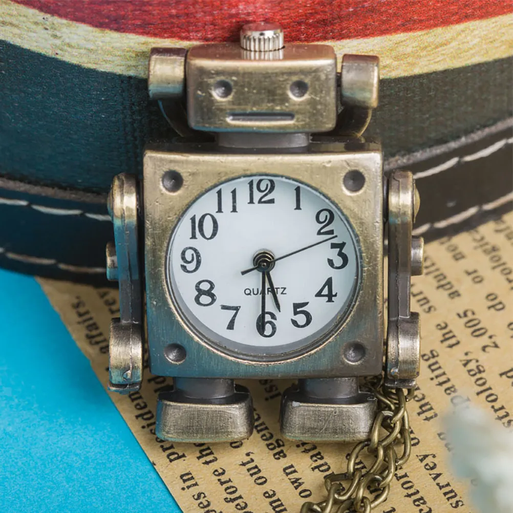 Vintage Robot Pocket Watch Necklace Retro Style Big Round Face Easy to Read Lightweight Chain Necklace Portable Gift