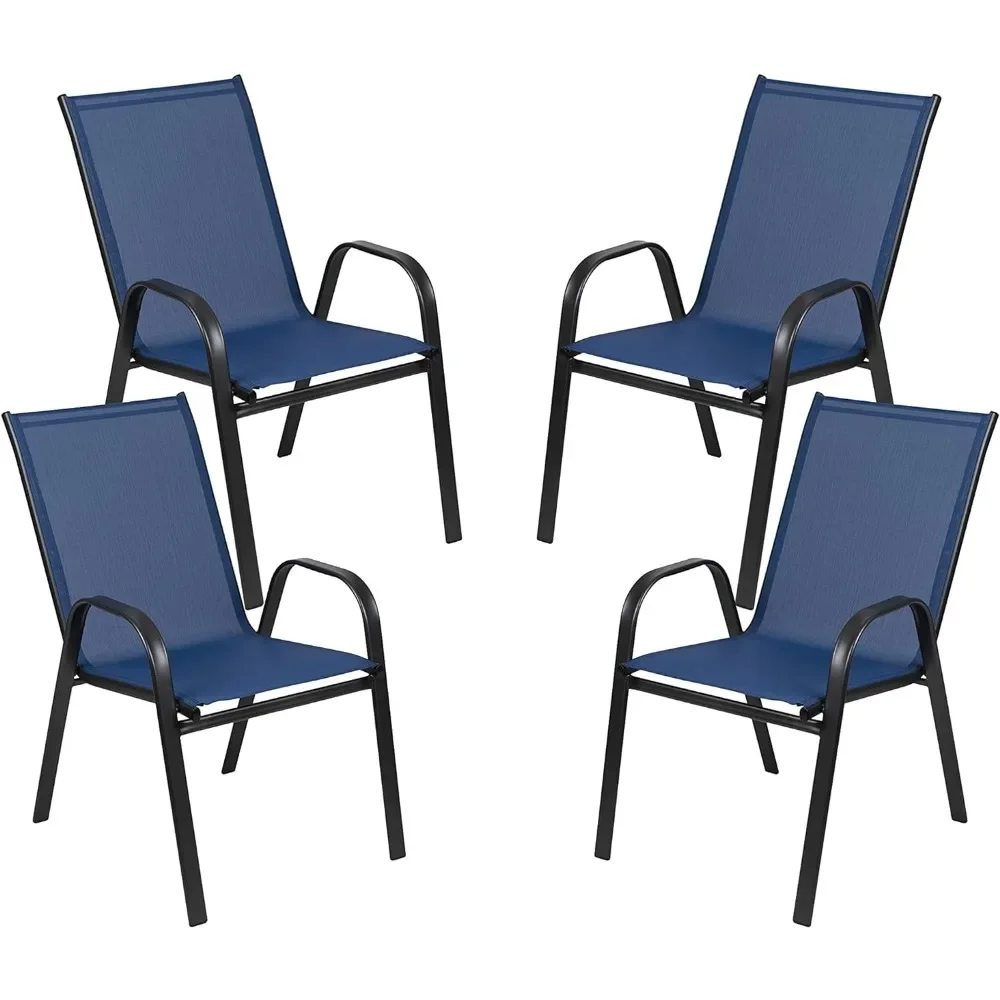 Furniture 4-piece Set of Navy Outdoor Stacked Chairs, Made of Flexible and Comfortable Materials and Metal Frames