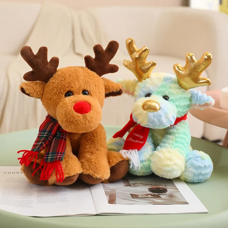 30cm Kawaii Christmas Reindeer Scarf Plush Stuffed Doll Toy Home Sofa Decoration Gifts For Children New Year Decor Accessories