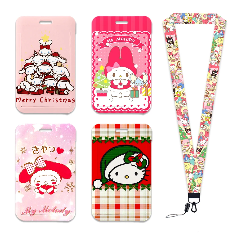 Christmas Sanrio Hello Kitty Melody Card Holders Badge Holder Rope Keychain Badge Card Case School ID Card Holder Kids Gift