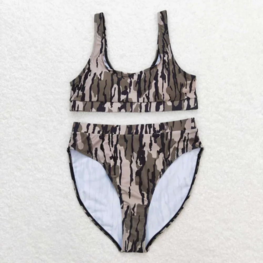 

Adult Women's Green Camouflage Two-Piece Swimsuit Set Top And Bottom Included