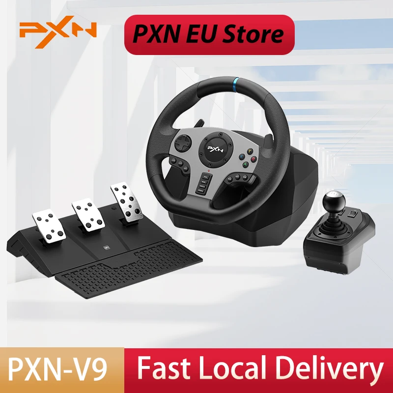 PXN-V9 Volante de Corrida com Pedais e Shifter, Volante de Jogos, Compatível com PS3, PS4, PC, Windows, Switch, Xbox One, Série X, S
