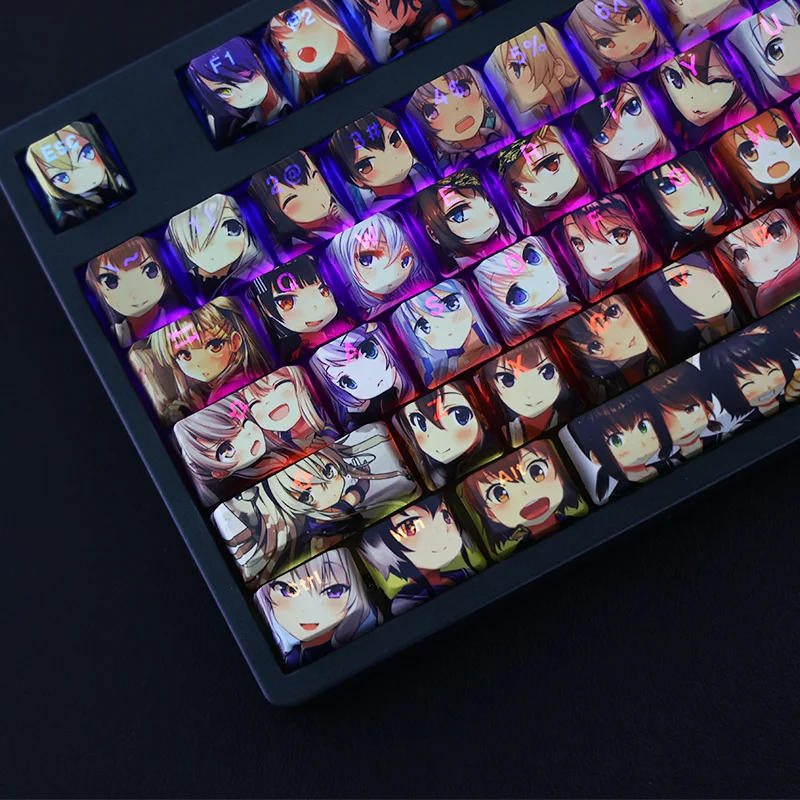 1 Set PBT 5 Sides Dye Sublimation Keycaps Two Dimensional Cartoon Anime Key Caps OEM Profile Keycap For COLLECTION