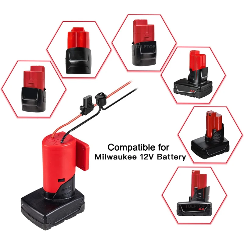 

Power Wheels Adapter DIY Battery Adapter for Milwaukee 12V Li-ion Battery Adapter Converter Kit with 12 Gauge Wire Fuse Switch