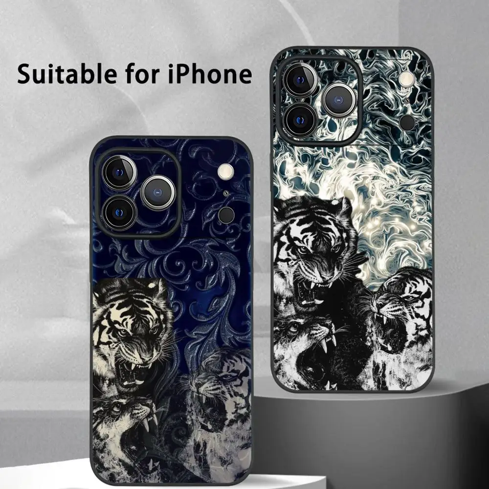

fashion Tiger retro luxury Phone Case For IPhone 17 16 15 14 13 12 11 Pro Max Plus Mini Black Frosted Soft Shell Funda