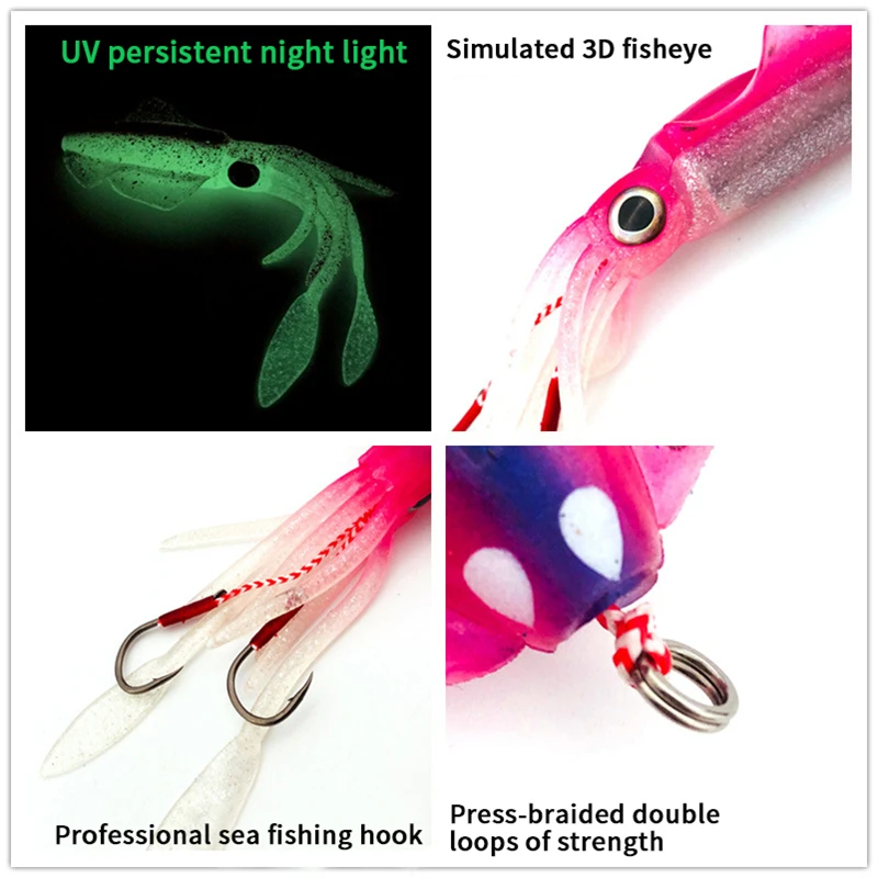 ZUKIBO Squid Soft Fishing Lure 60g Octopus Jig Lure Silicone Luminous Artificial Bait Wobblers for Pike Bass Trout — zdjęcie 6