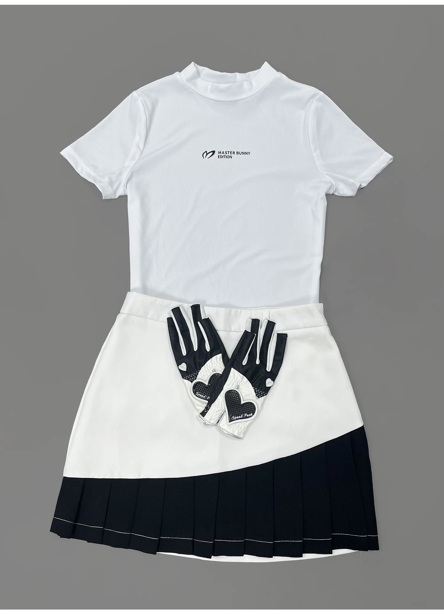 

Golf Sports White Short-Sleeve Ice-Silk Moisture-Wicking Breathable Polo Shirt Set with Skirt