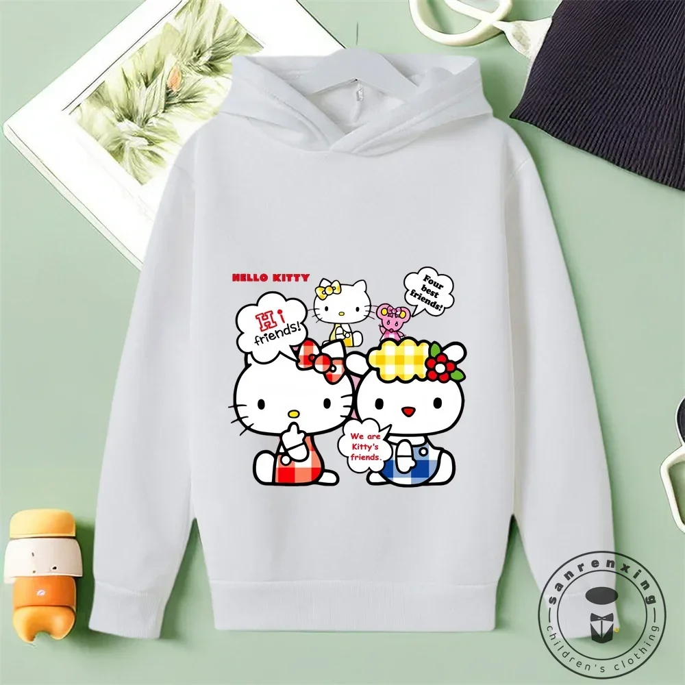 Casual Hello Kitty Street Style Tops for Children Vibrant All-Over Prints Solid Backgrounds Autumn Winter Fashion Fun by Sanrio