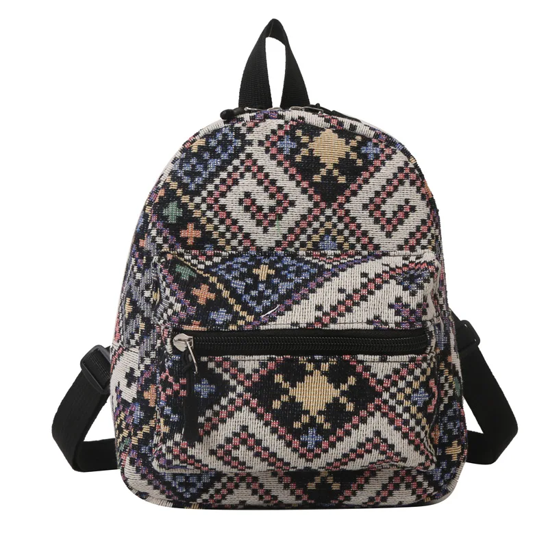 Picture 7: Large capacity canvas retro national style small backpack women travel multi-function handbag cross body backpack