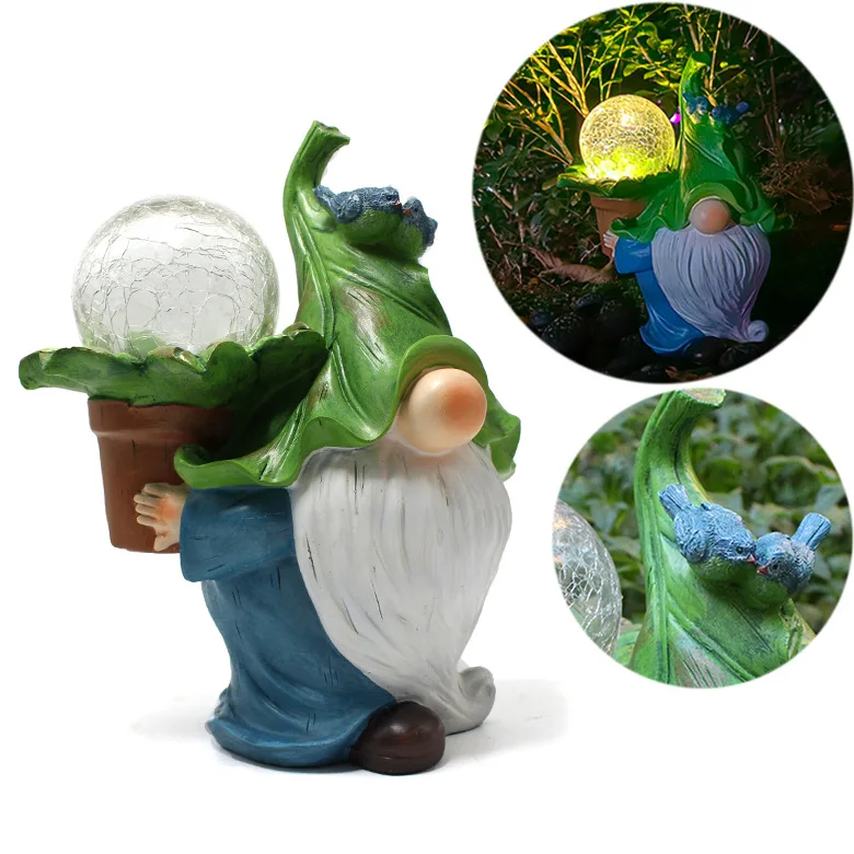 Solar Powered Gnome Statue - Resin Fairy Garden Decor, Cute Dwarf Figure with LED Light