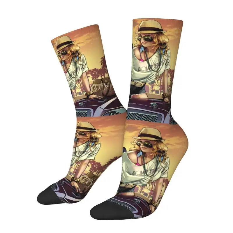 Cute Mens Adventure Game Grand Theft Auto Dress Socks Unisex Breathbale Warm 3D Print GTA Crew Socks