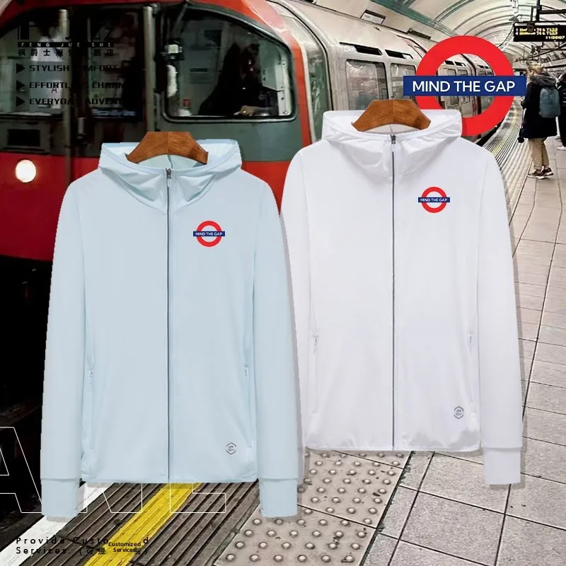 

London Underund Station Printed Ice Silk Long Sve Jaet Qui Dry Sun Protection Clothing Mind the Faionable You...