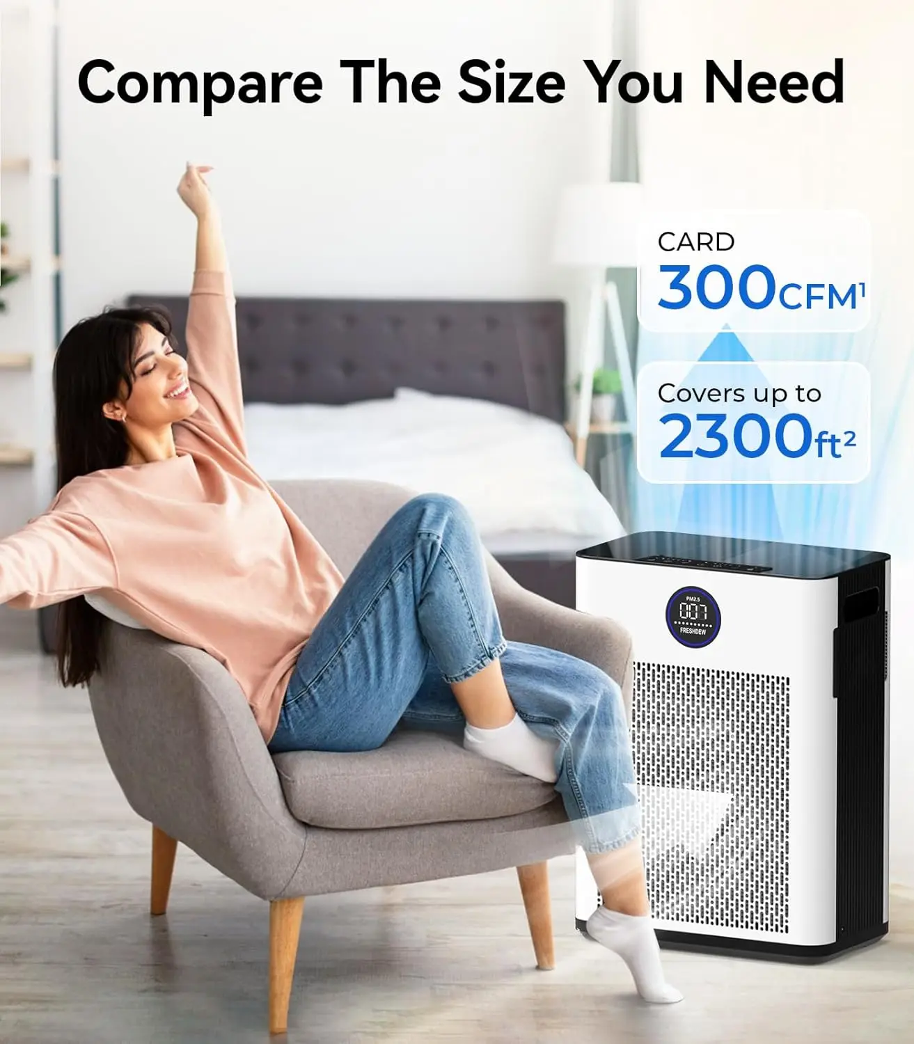 FRESHDEW Air Purifiers for Home Up to 2300ft² With Washable Filters Double-sided Air Inlet, Air Quality and Light