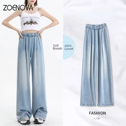 ZOENOVA Summer Thin Soft Women's Jeans Lyocell Fabric Baggy Wide Leg Denim Pants Streetwear Loose Casual Female Clothing  Plus