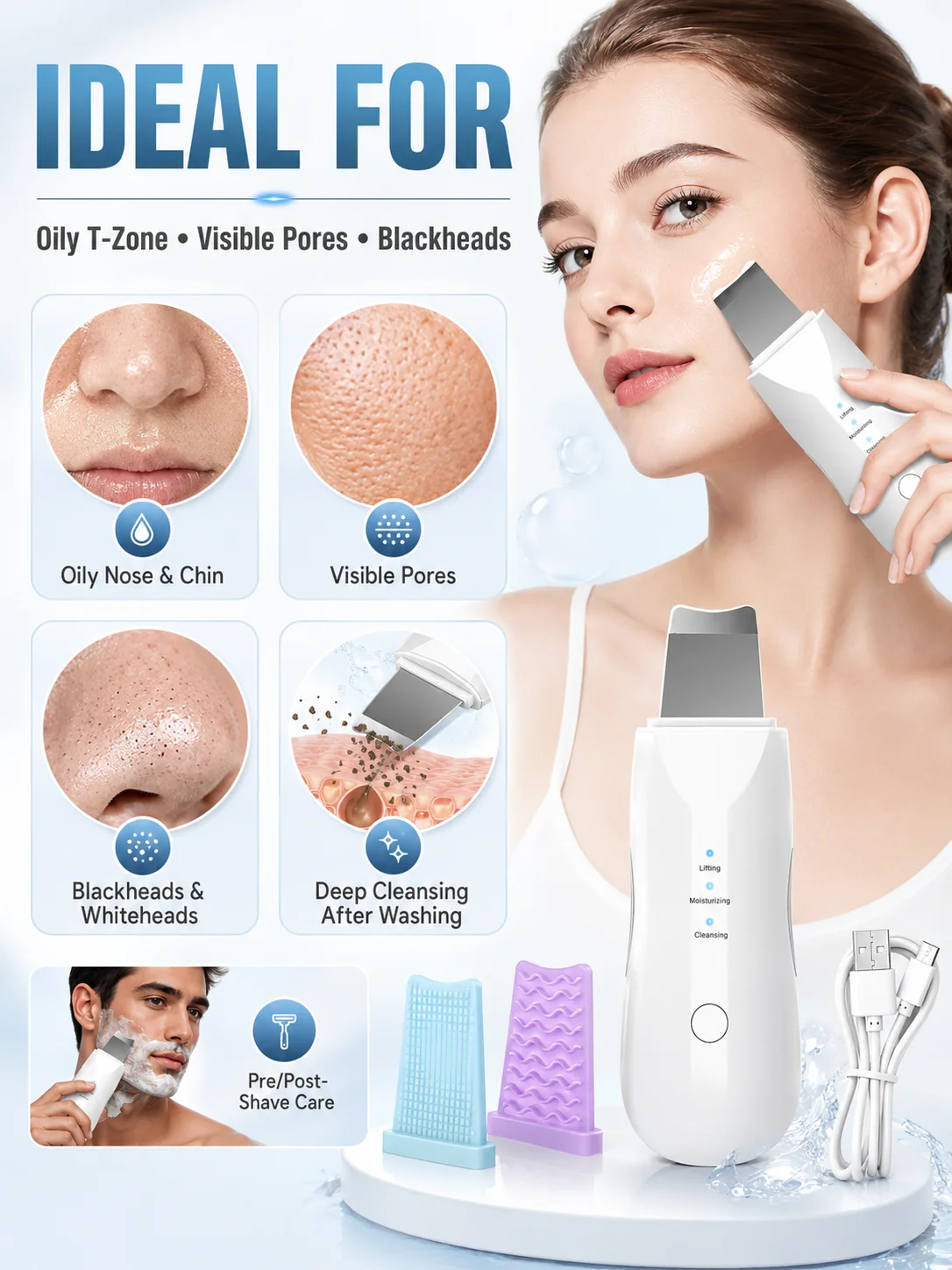 Smart Facial Cleaner Skin Scrubber Portable Beauty Tool for Smooth Skin Care and Home Spa
