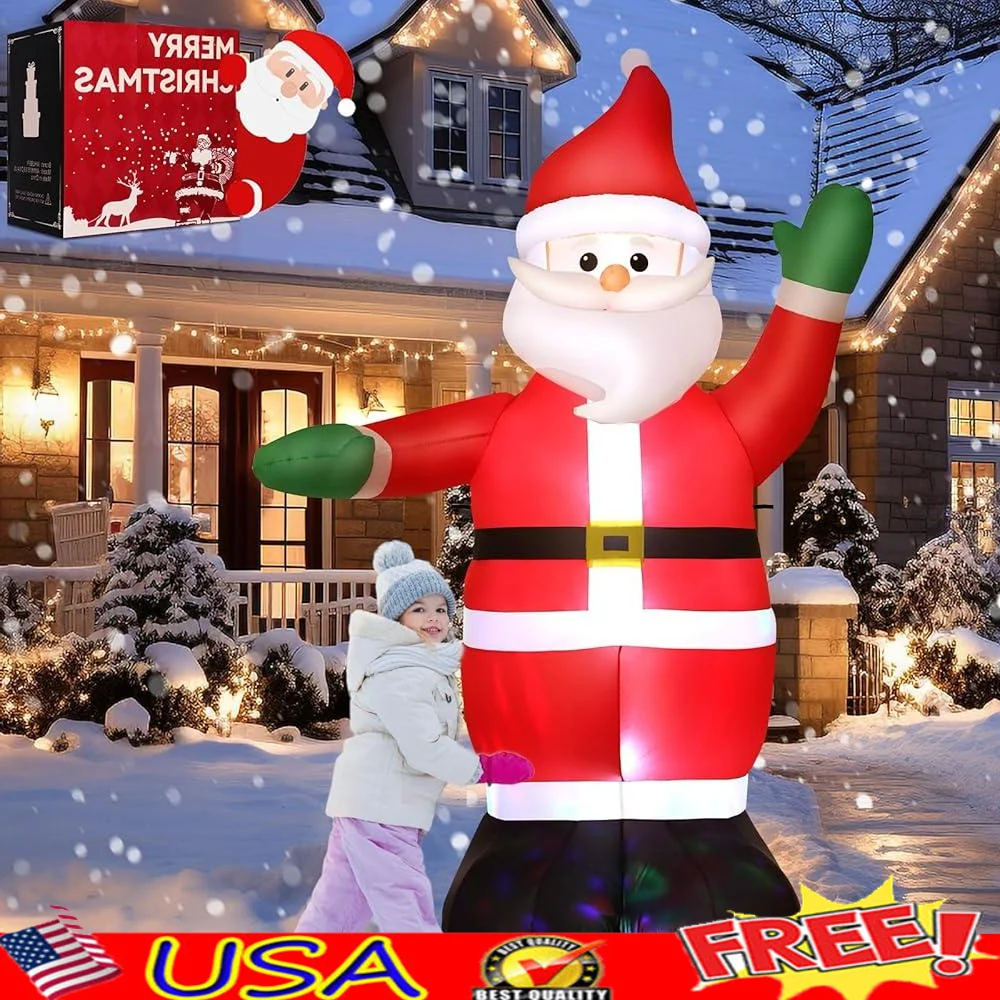 6FT Christmas Inflatable Santa Claus Decoration with LED Lights Outdoor Yard Holiday Decor Hassle-Free Setup Weather-Resistant