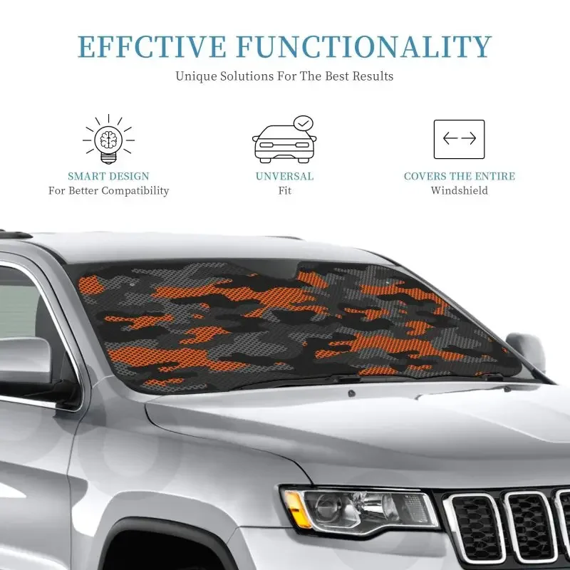 

Black and Orange Camouflage Car Windshield Sunshades Auto Sun Visor Blockers Front Window Sunshade Fit for Sedan Van SUV Truck
