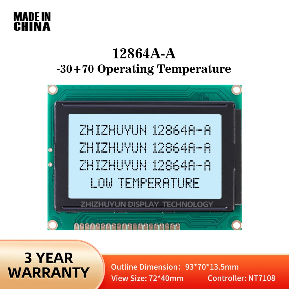 

12864A-A -30+70 Operating Temperature Point LCD Module Parallel Port LCD12864 128X64 Graphic LCD Display Gray Film Black Text