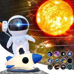 USB Powered 4th Generation Astronaut Rocket Galaxy Projector With 12+1 Film Discs 360° Rotating Ambience Lamp For Ceiling Decor