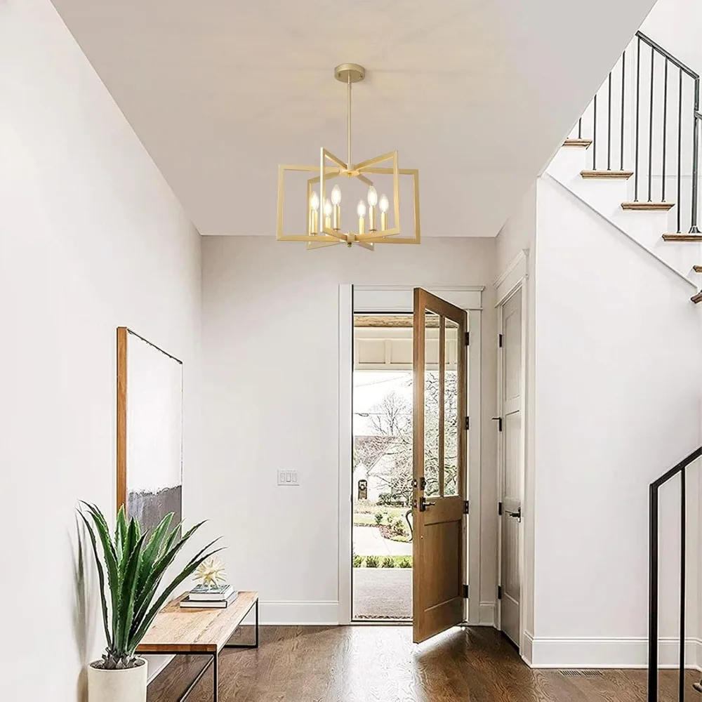 

Современная золотая люстра в стиле фермерского дома, 6-ламповый полувстраиваемый потолочный светильник для столовой, кухонного острова, фойе, прихожей