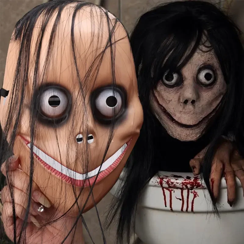 Smiling Demons Horror Face Masks for Men Women Halloween Props Party Masquerade Mask Funny Scary Cosplay Long Hair Mask