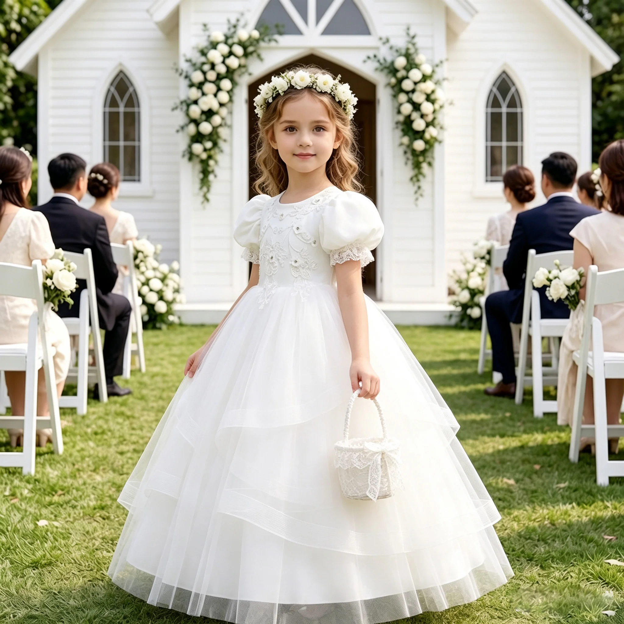 Fashion Flower Party Girls Dresses Elegant First Communion Wedding Tulle Bridesmaid Princess Dresses Girl Bow Christmas Costume