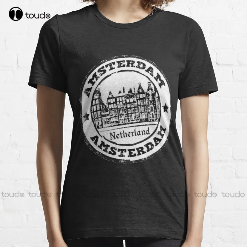 Amsterdam Skyline Skyline Buildings Houses Street T-Shirt 80S Shirt Custom Aldult Teen Unisex Digital Printing Tee Shirt Xs-5Xl