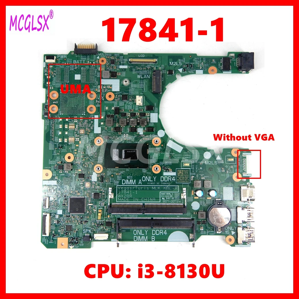 

17841-1 Laptop Motherboard For Dell Inspiron 14 3476 3478 15 3576 3578 Mainboard CN: 07CYM7 With i3-8130U CPU 100% Tested OK