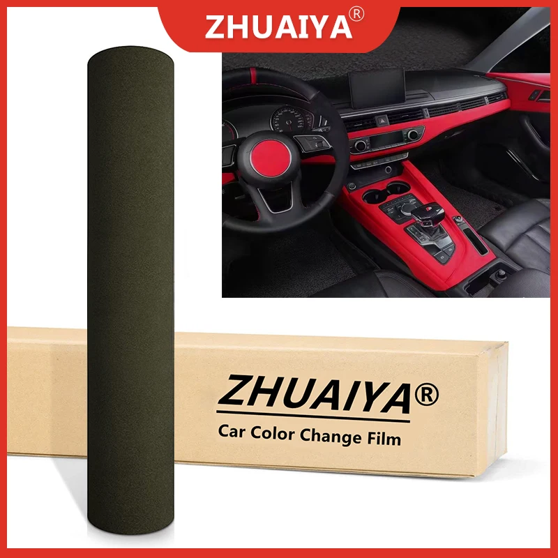 Army Green Velvet Fabric Suede Car Vinyl Wrapping Film Change Color Sticker Self Adhesive for Protect Film Body Stickers