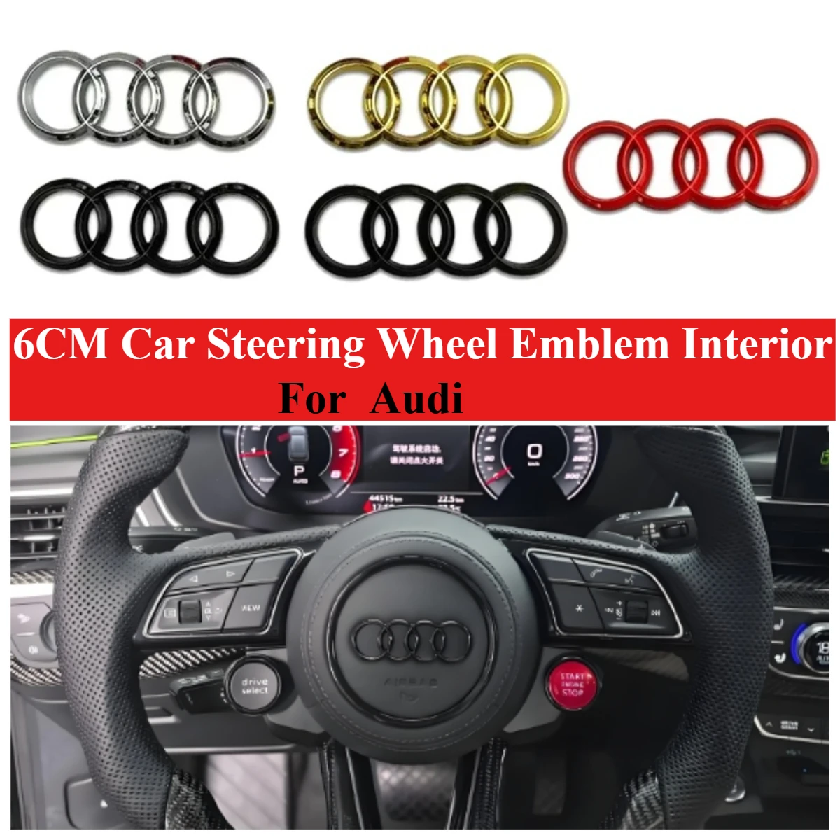 6CM Auto Stuurwiel Embleem Interieur voor RS4 Q7 A4L A1 A3 A5 A7 Q3 Q5 A6L A8L RS3 RS6 Logo Stickers Decals Auto Accessoires - afbeelding 2