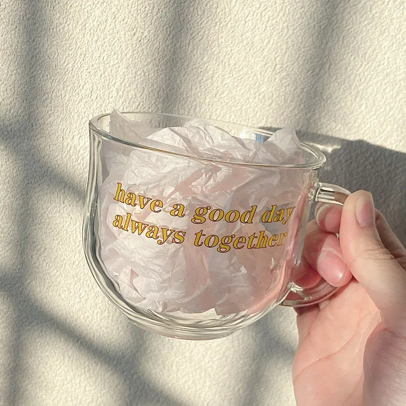 

Letter Glass Coffee Mug with Handle Glass Coffee Cups for Cappuccino Latte Cereal Yogurt Milk Hot or Cold Beverages 480ML