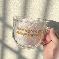 Letter Glass Coffee Mug with Handle Glass Coffee Cups for Cappuccino Latte Cereal Yogurt Milk Hot or Cold Beverages 480ML
