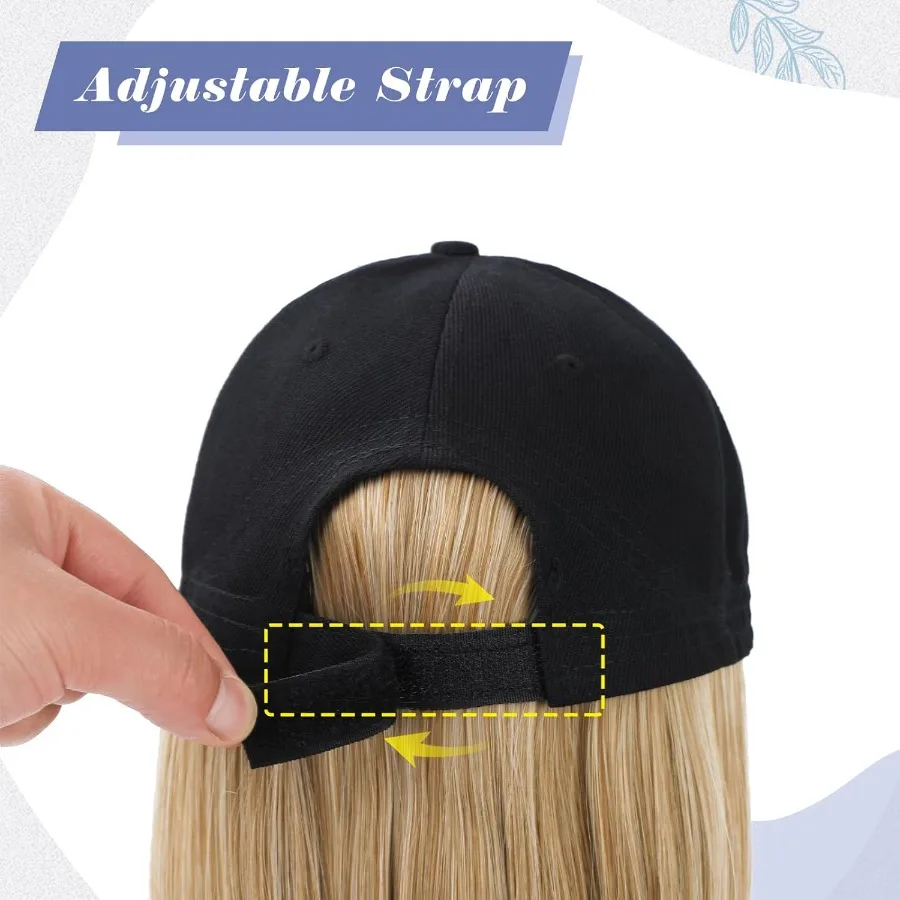 باروكات قبعة بيسبول قصيرة مستقيمة للنساء مع وصلات شعر مرفقة وقبعة قابلة للتعديل للارتداء اليومي وP