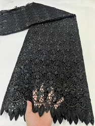 Latest Black Sequins Water Soluble Nigeria Lace Fabric 2024 High Quality African Guipure Cord Lace Fabric For Dress Sew KHD24178